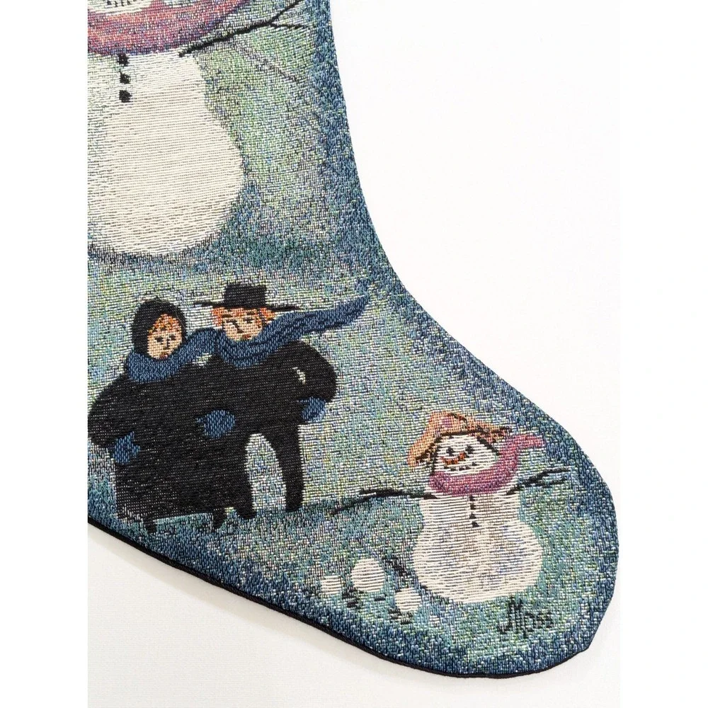 P Buckley Moss Christmas Stocking Tapestry Holiday Decor Amish 1999 Snowman VTG